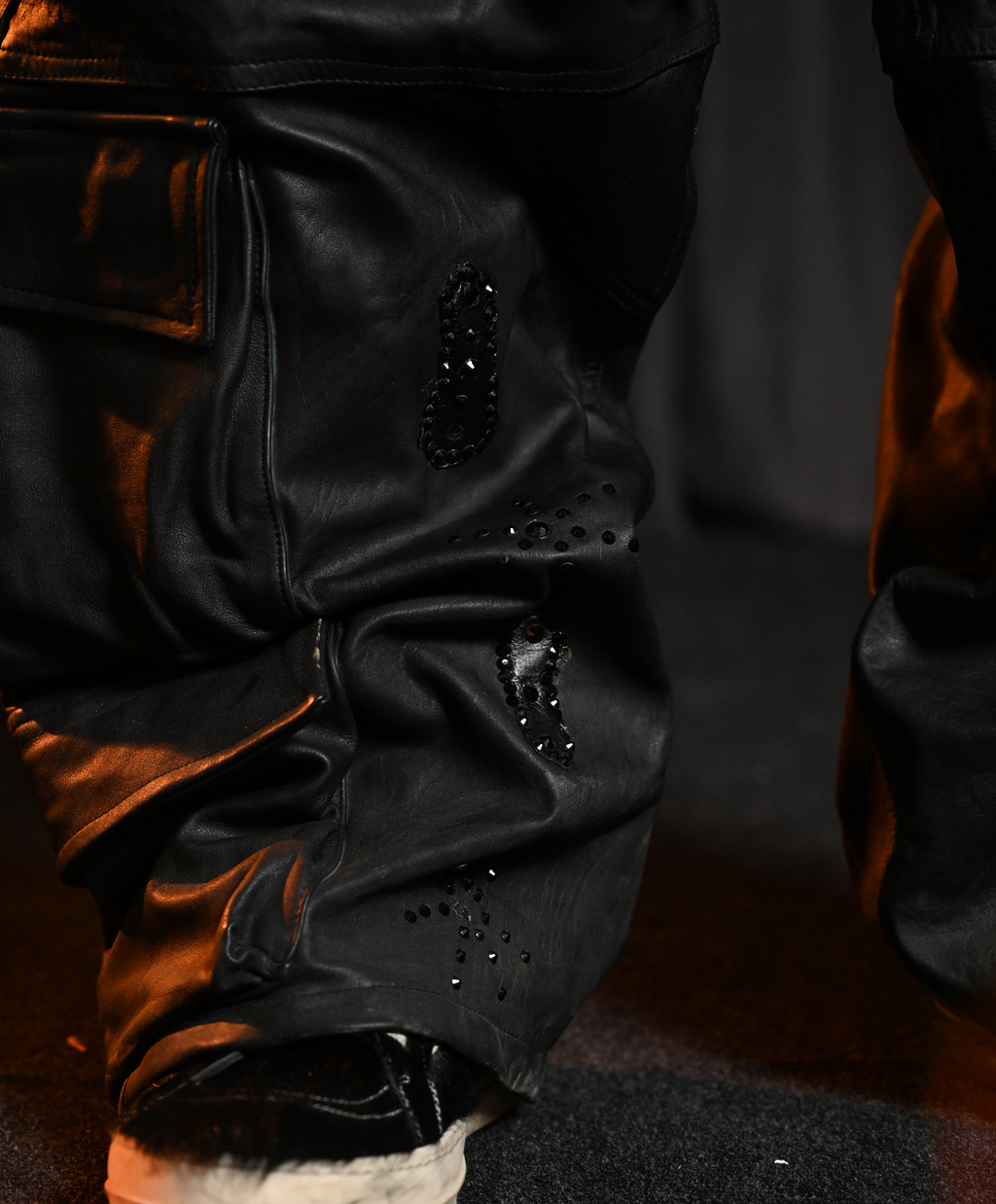 Denim X Leather Stud Pants
